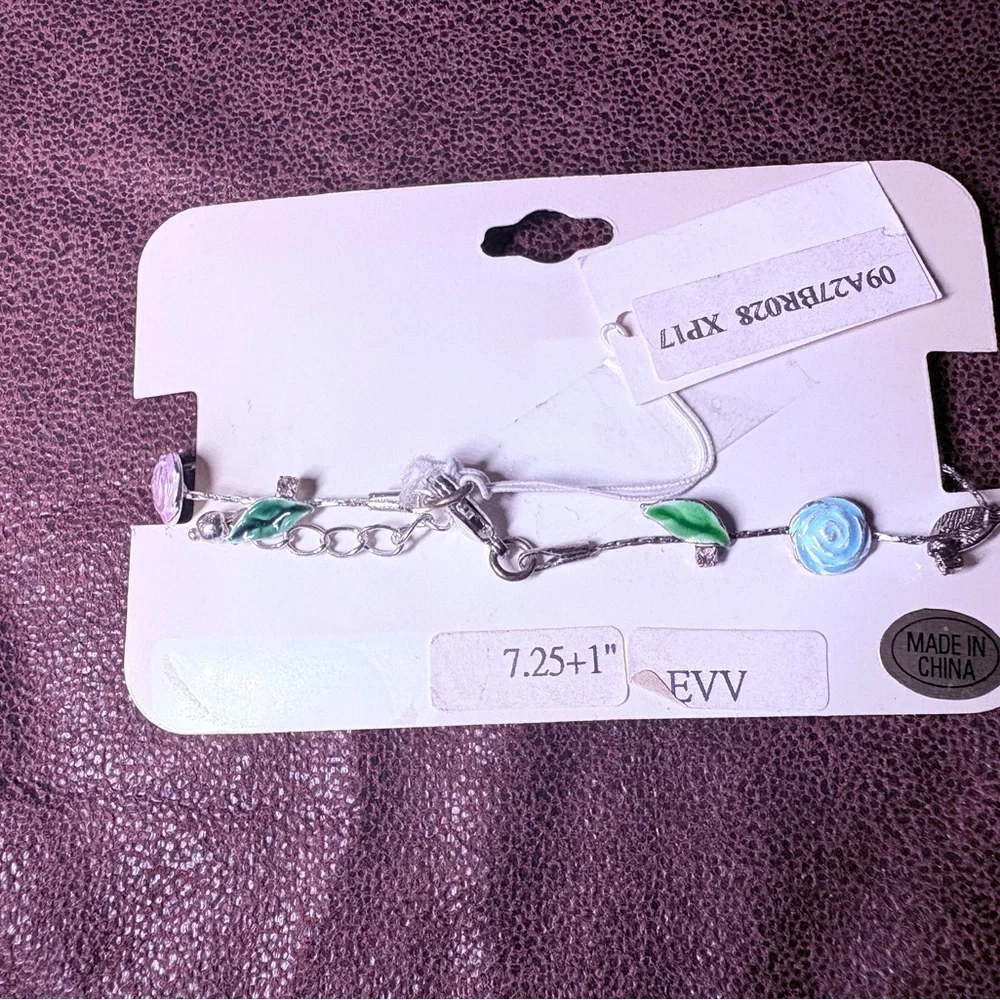 Gardens at Giverny Silver Floral Bracelet - Pink, Yellow, Purple - Picture 2 of 2